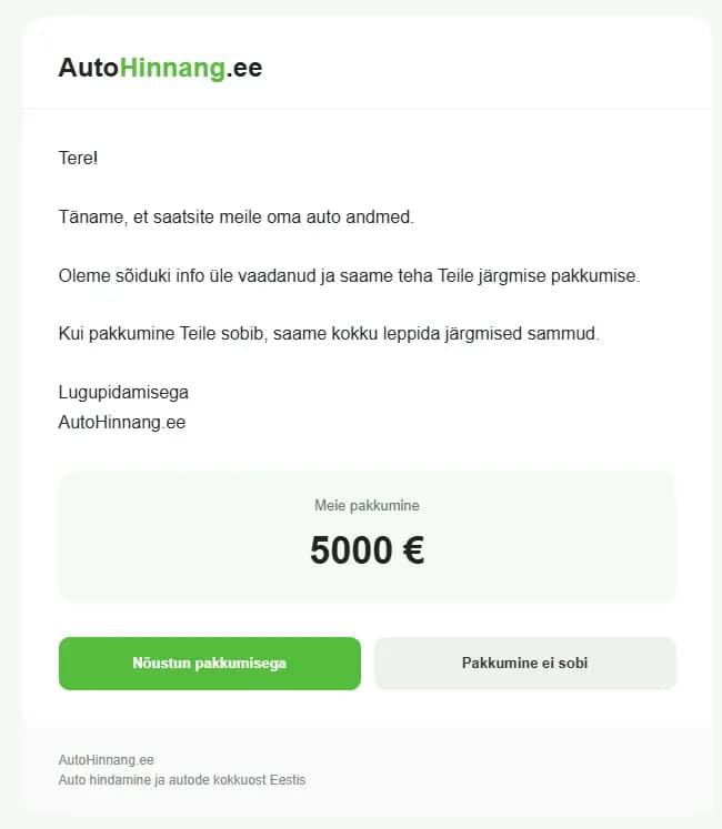 AutoHinnang auto kokkuostupakkumise näide